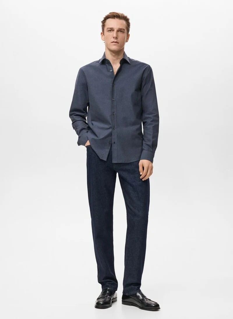 Mango Man  100% cotton regular-fit striped shirt for Men | Best Price UAE